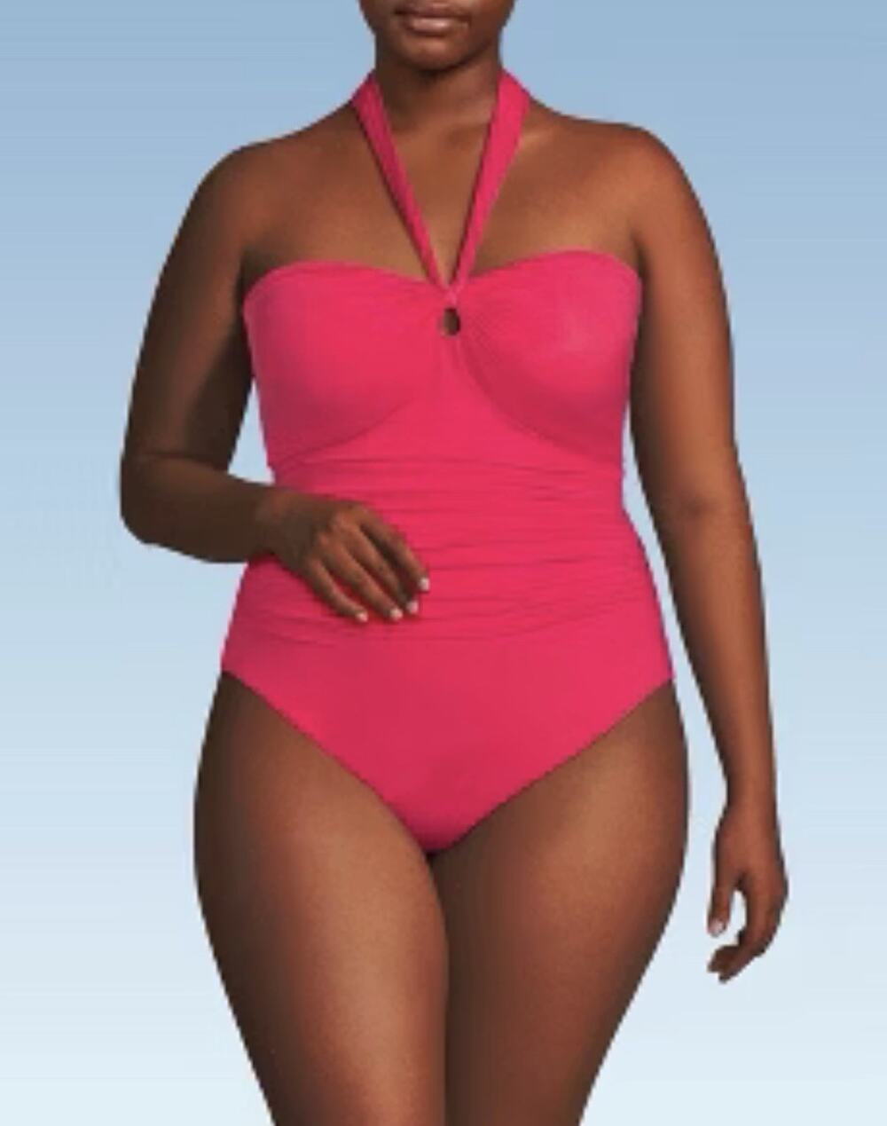 Lands' End Women's Size 14 SlenderSuit Multi-Way Bandeau One Piece Swimsuit pink